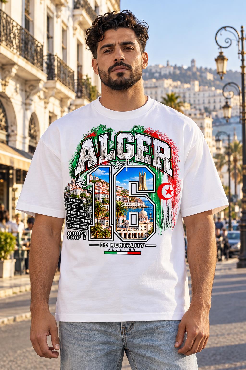 Création Alger 16 sur t-shirt blanc